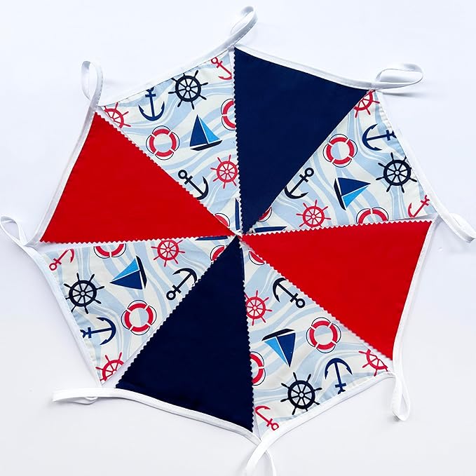 32Ft Nautical Party Decorations Red Blue White Nautical Themed Fabric Banner - Image 6