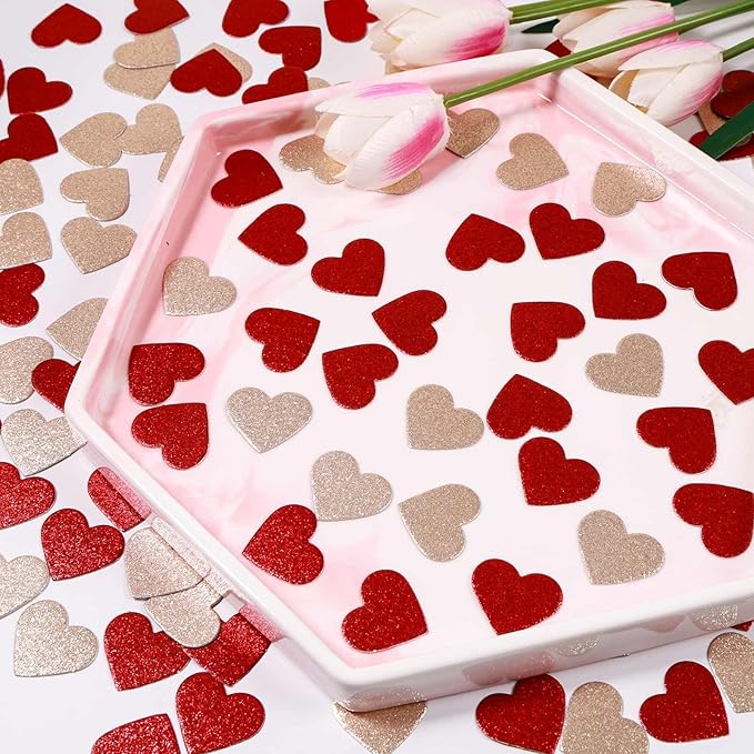 200 Pcs Dark Red and Gold Heart Paper Confetti - Image 4