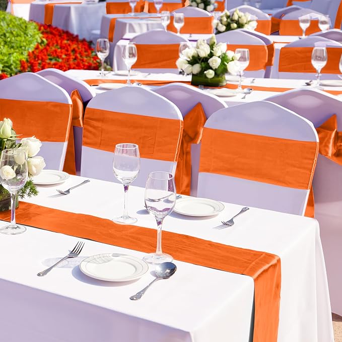 Aneco 12 Pack Satin Table Runner 12 x 108 Inch Orange Long Wedding Satin Silk - Image 5