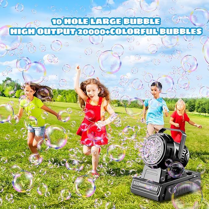 SHCKE Automatic Bubble Machine 10 Holes Bubble Blower, Plug in or Battery - Image 6