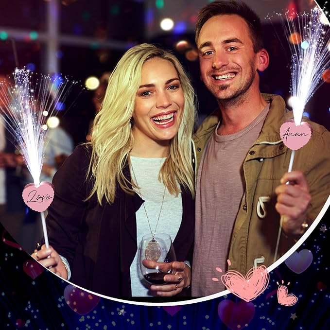 50 Pcs Wedding Sparklers Heart Shaped LED Glow Sticks Fiber Optic Wands Light - Image 4