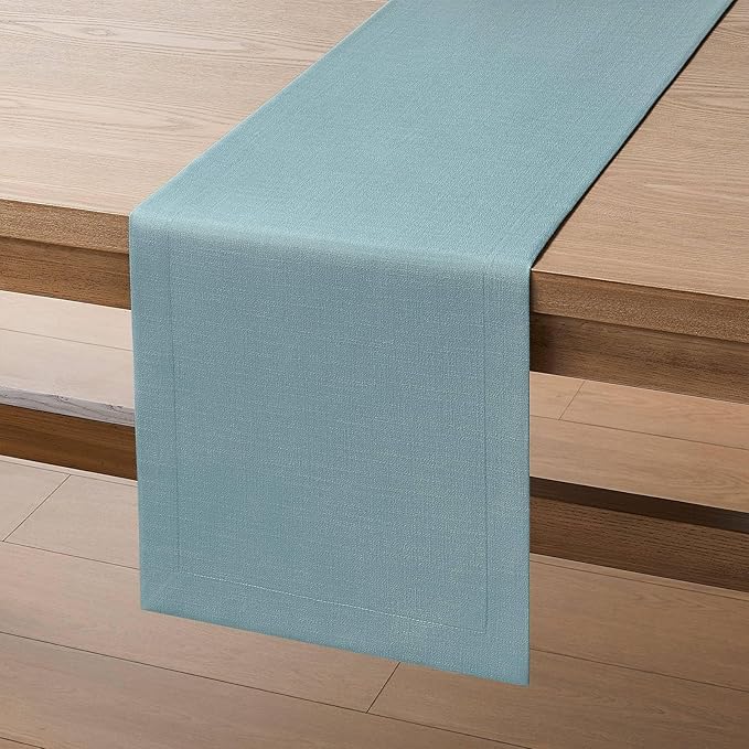 ZeeMart Linen Textured Border Table Runner, 14 x 72 Inch Blue, Farmhouse Style - Image 7