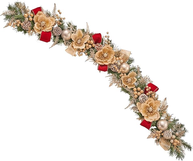 5ft Handcrafted Premium Christmas Garland Glittery Glam Magnolia by HolidayTree