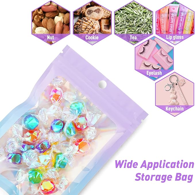 Funfery 100 Pack Gradient Holographic Bags, 2.7×3.9In Mylar Resealable Bags - Image 5