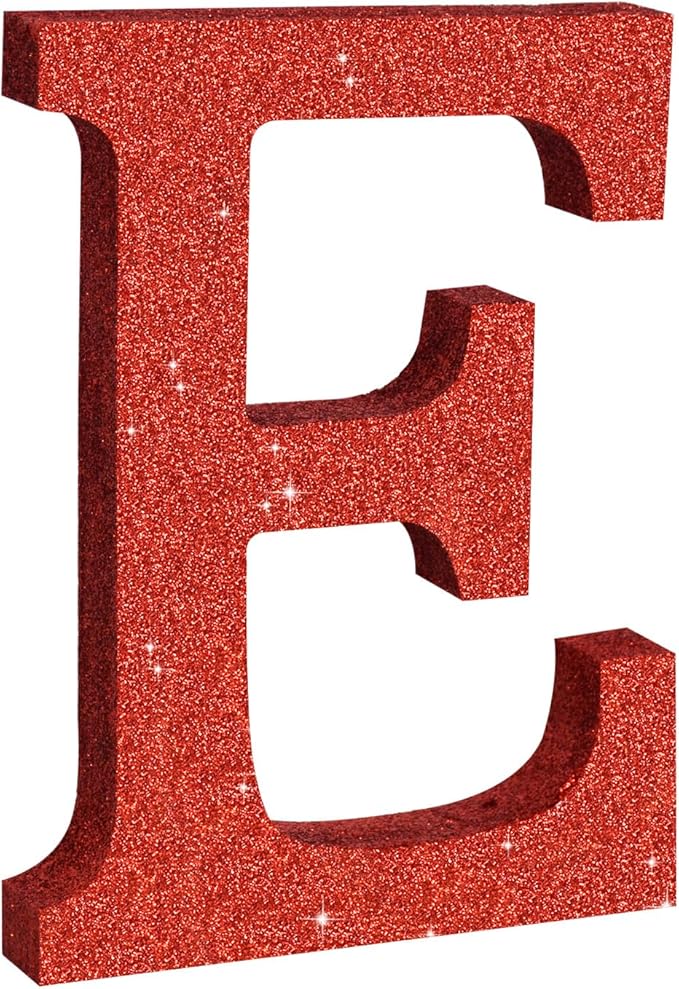 TONIFUL 8 Inch Red Glitter Letter E Table Centerpiece A-Z Red Birthday Party by TONIFUL