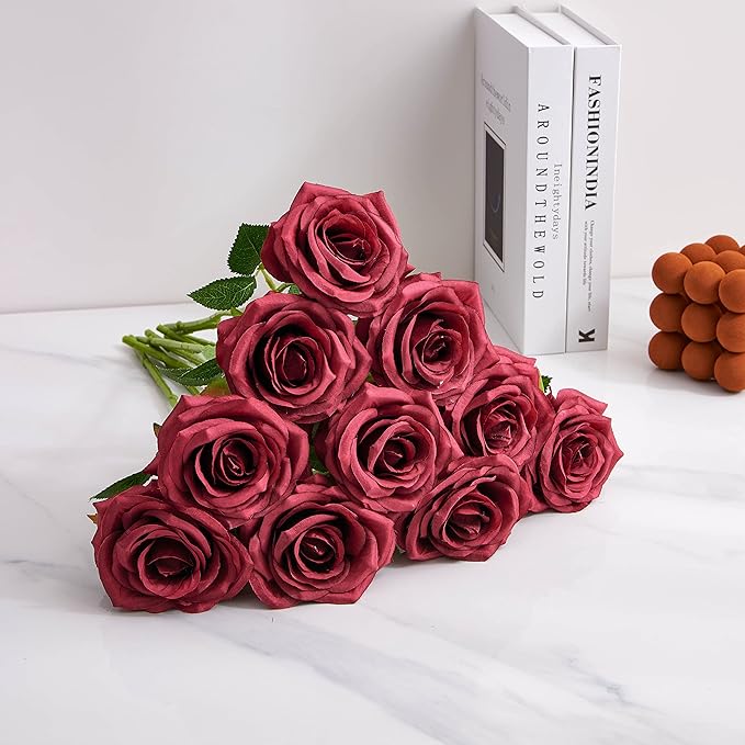 Artificial Rose 10pcs Open Flower Bouquet Faux Rose Stems - Image 5