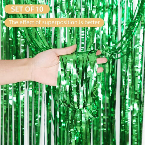 10 Pack Green Backdrop Curtain 3.2ft x 8.2ft Metallic Tinsel Foil Fringe - Image 2