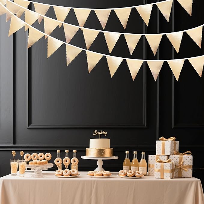 Champagne Gold Party Decoration Metallic Fabric Triangle Pennant Banner Flag - Image 6