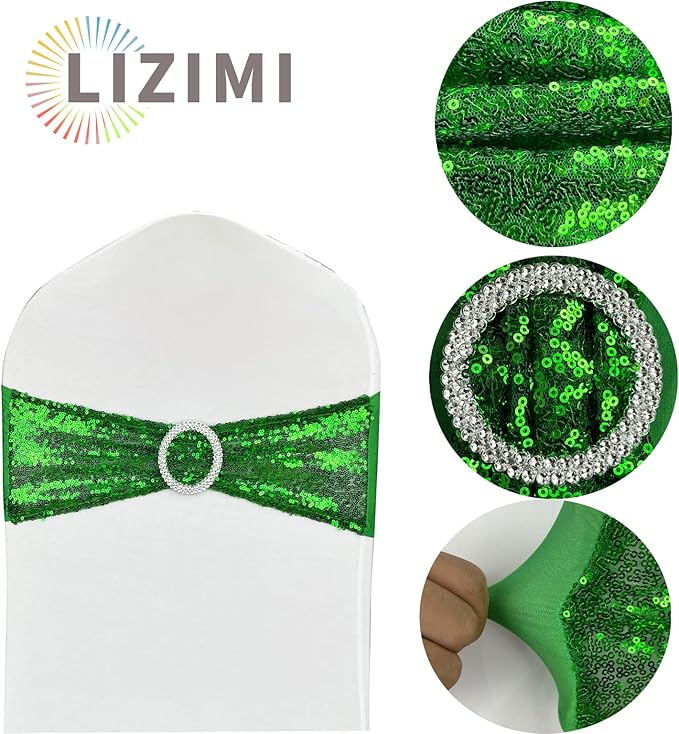 10 Pcs Chair Sashes Sequin Stretch Chair Bands Spandex Polyester Bows - Image 4