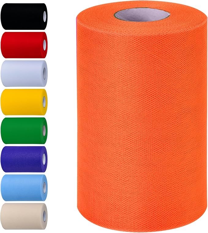 Orange Tulle Fabric Rolls 6 Inch by 100 Yards Tulle Roll Spool Fabric by Unknown