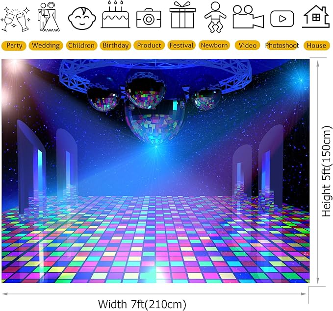 Disco Backdrop 10x8FT 70s 80s 90s Party Lights Stage Background Banner - Image 3