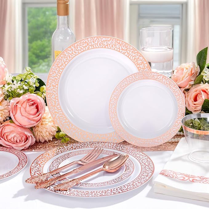 Festiva 350PCS Rose Gold Plastic Dinnerware Set - Image 5