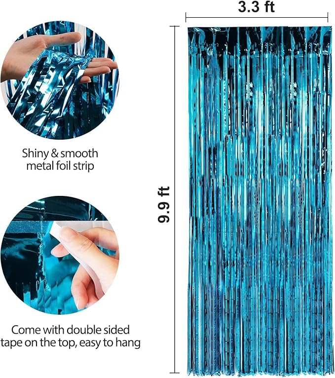 Crosize 8 Pack 3.3 x 9.9 ft Blue Foil Fringe Curtains Party Decorations - Image 3