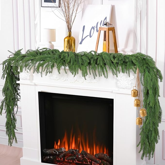 Hananona 2 Pcs 9 Ft Artificial Norfolk Pine Garlands, Real Touch Winter Pine by HANANONA