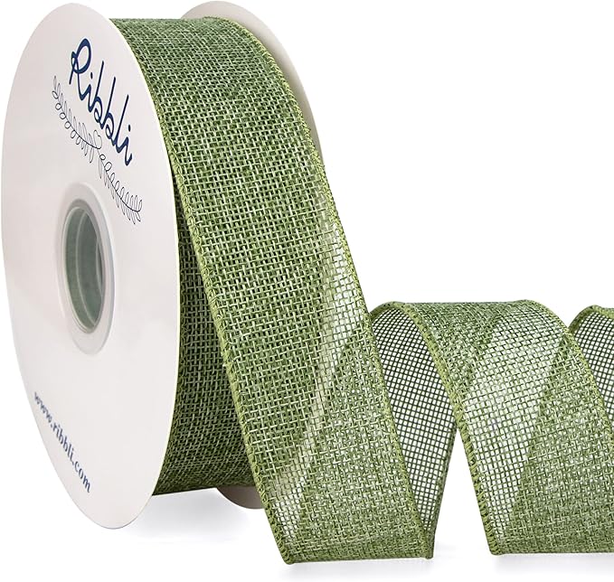 Ribbli Sage Green Burlap Wired Ribbon, 1-1/2” Inch x Continuous 20 Yard by Ribbli