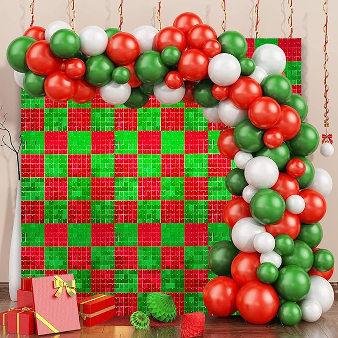 24PCS Red Green Shimmer Wall Backdrop, Xmas Square Sequin Photo Backdrops Panel - Image 3