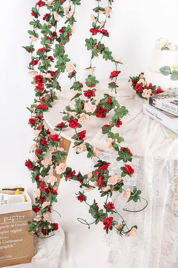 Miracliy 5 Pack 47 FT Fake Rose Vine Flowers Plants Artificial Flower Hanging - Image 6