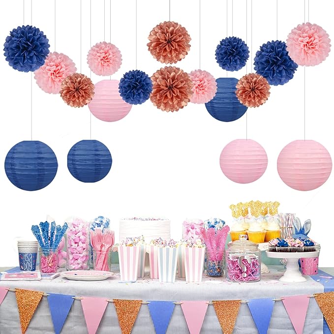 Rose-Gold Navy-Blue Pink Party Decorations - Image 3