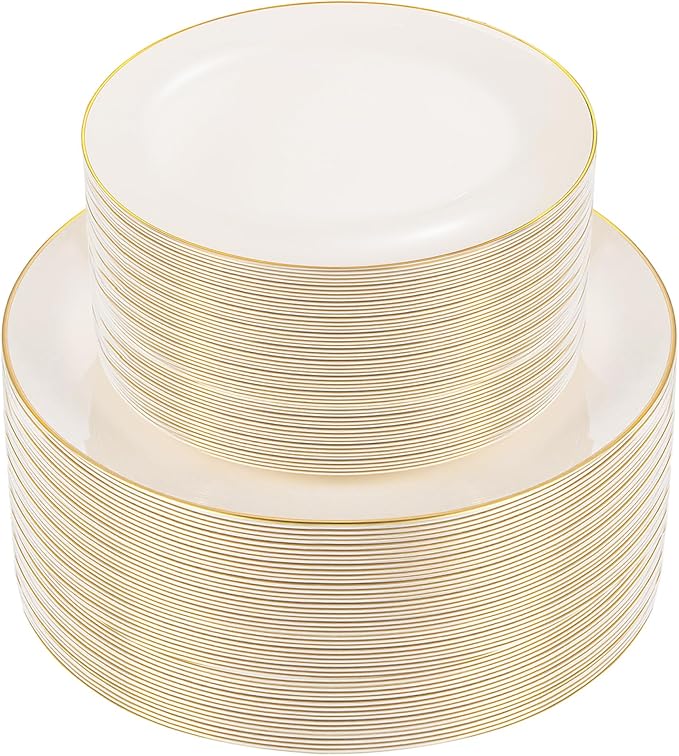 bUCLA 100PCS Ivory Plastic Plates by BUCLA