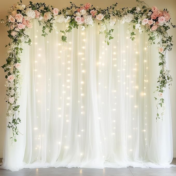 Fomcet Ivory Tulle Backdrop Curtains by Fomcet
