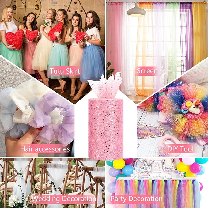 Glitter Tulle Rolls, 6” by 50 Yards Sparkling Tulle Spool Ribbon Sequin Tulle - Image 6