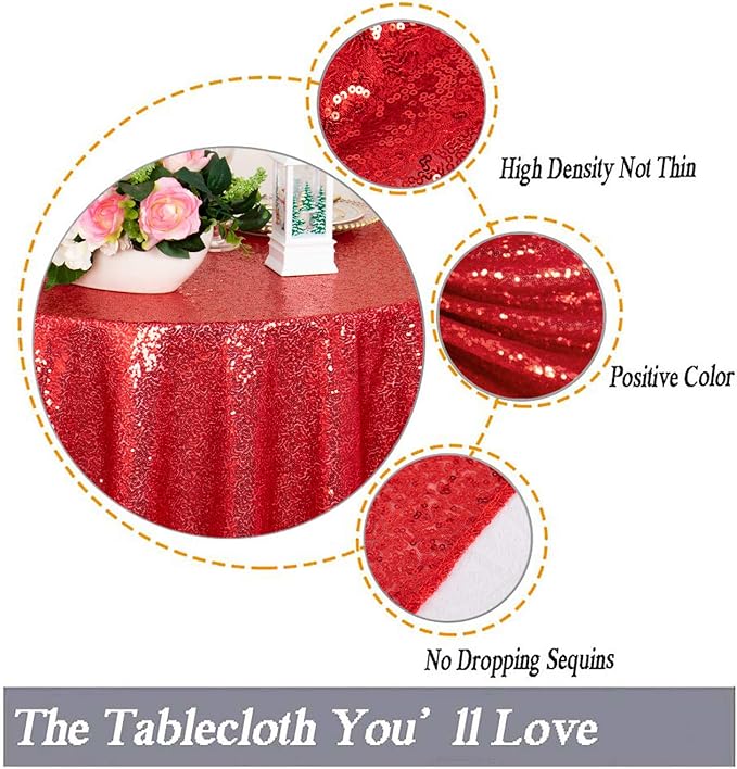 ShinyBeauty Red Tablecloths 36x36 Inch, 2 Packs Sequin Table Cloth - Image 3