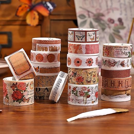 18 Rolls Washi Tape Set for Crafts and Journaling DIY Vintage Floral Tape - Image 5