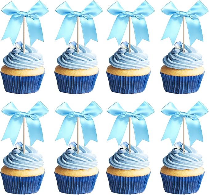 24 PCS Bow Cupcake Toppers Bowknot Cake Toppers Bow Girls Birthday Cake by ZHUOWEISM