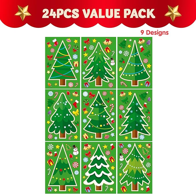 JOYIN 24 Pcs Christmas Tree Stickers, Make Your Own Christmas Tree Green - Image 3