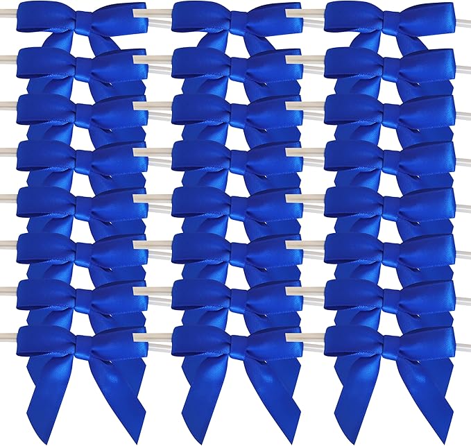 50pcs 2-1/2 Inch Blue Satin Ribbon Bows - Image 2