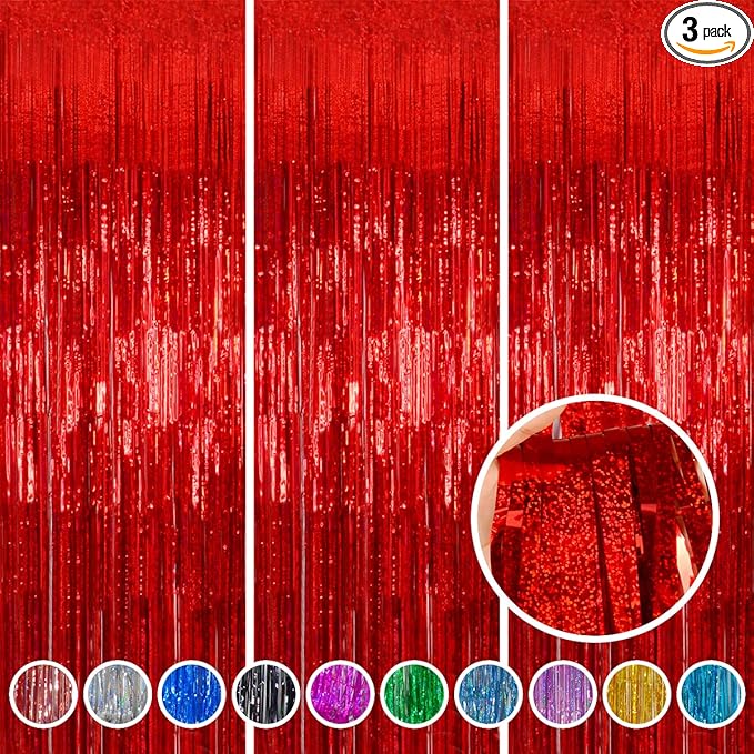 Foil Fringe Curtains Red Streamers Party Decorations by Melsan