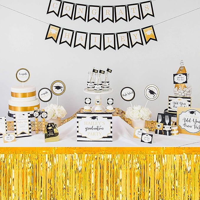 3 Pack 29 x108 Inch Gold Foil Fringe Table Skirts Metallic Banner - Image 7