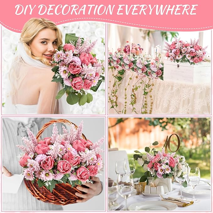 Zeyune 8 Pcs Wedding Silk Flowers Fake Silk Flowers Faux Bouquet Hydrangea - Image 3