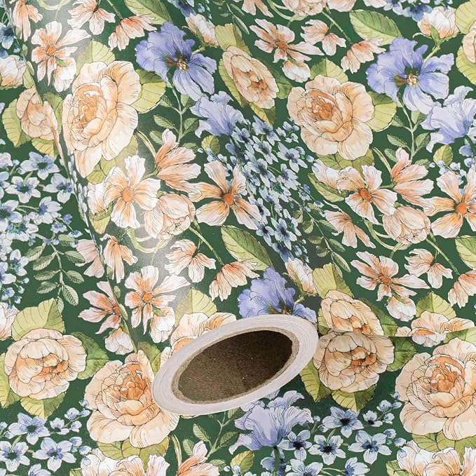 WRAPAHOLIC Kraft Floral Wrapping Paper Roll by WRAPAHOLIC