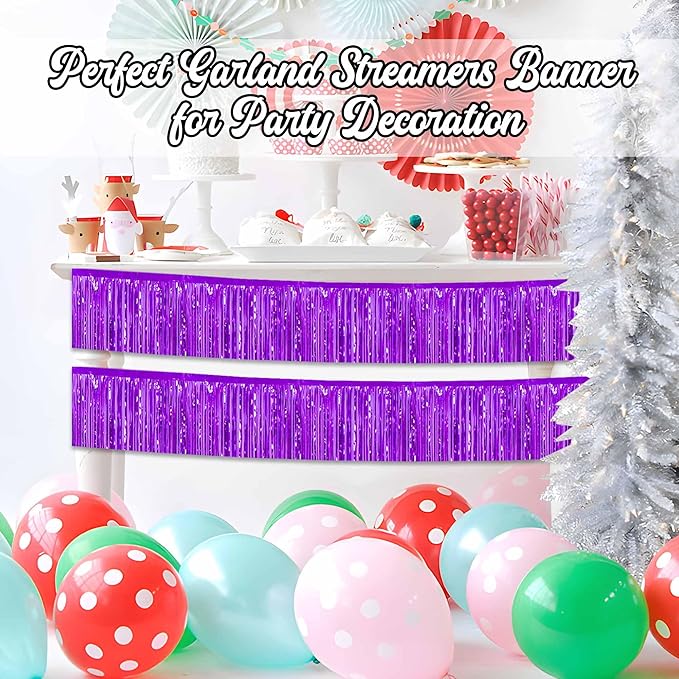4 Pack 10 Ft Purple Foil Fringe Garland Metallic Streamers Tinsel Banner Wall - Image 4