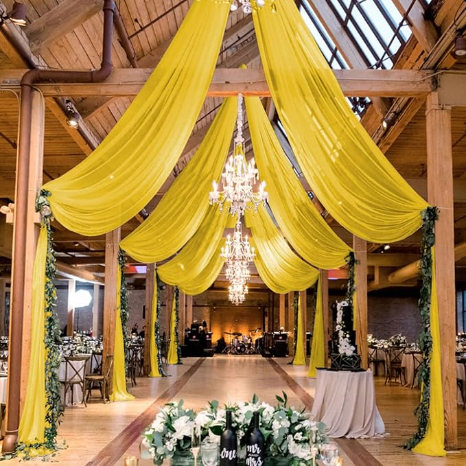 MODFUNS Gold Ceiling Draping Fabric Sheer Ceiling Drapes by MODFUNS