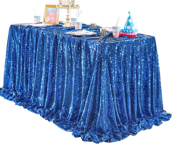 QueenDream Sequin Tablecloth Royal Blue Party Decorations: 60x102 Inch Glitter by QueenDream