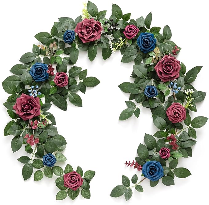 Ling's moment 5FT Burgundy Artificial Flower Garland Navy Blue Floral Arch by LingsMoment