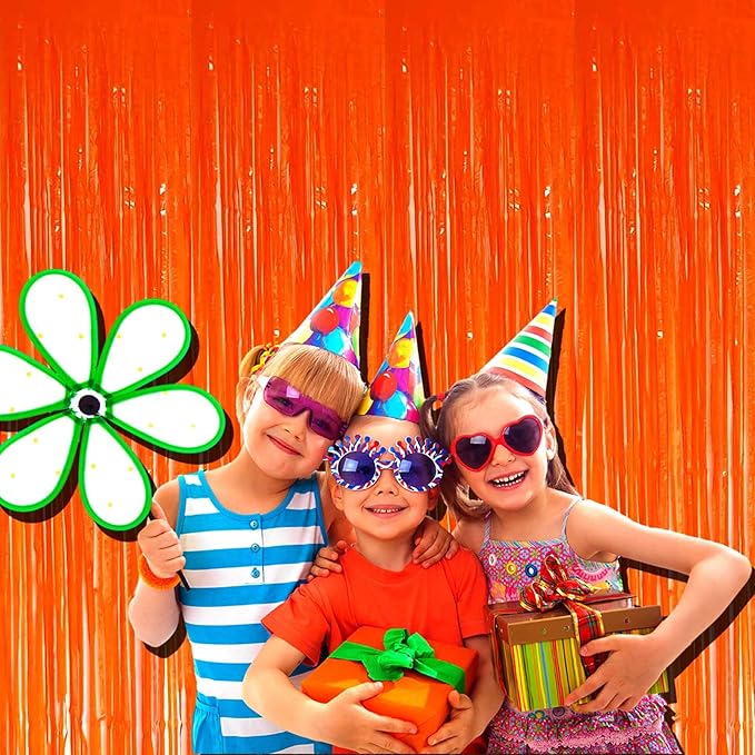 4 Pack Macaron Orange Foil Fringe Curtain Backdrop, 3.28Ft x 8.2Ft Metallic - Image 3