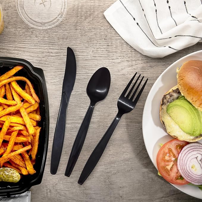 Black Compostable Silverware, Plastic 120 Forks 120 Spoons 60 Knives, Non - Image 4
