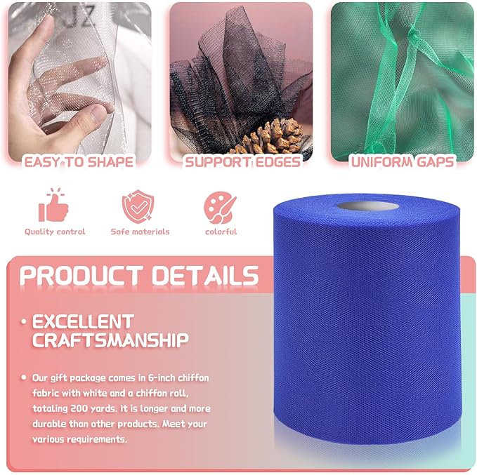 6" x 200 Yards Royal Blue Tulle Fabric Rolls - Image 3