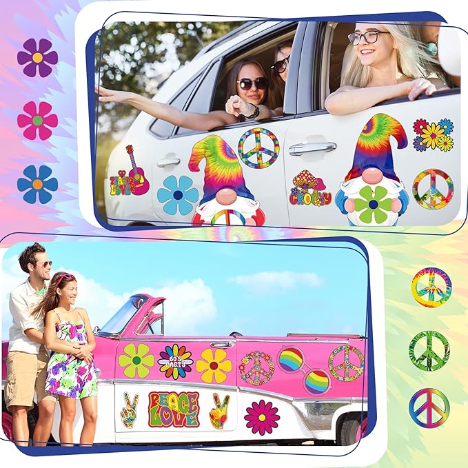 25 Pieces Car Magnet Decorations 60s Hippie Theme Party Magnetic Decals Fridge - Image 4