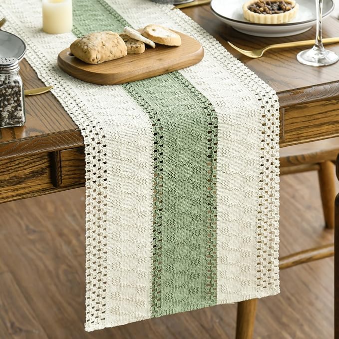 Artoid Mode Light Green Farmhouse Rustic Table Runner, Seasonal Holiday Hollow by ArtoidMode