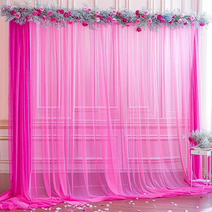 10x10ft Hot Pink Tulle Backdrop Curtain by Partisky