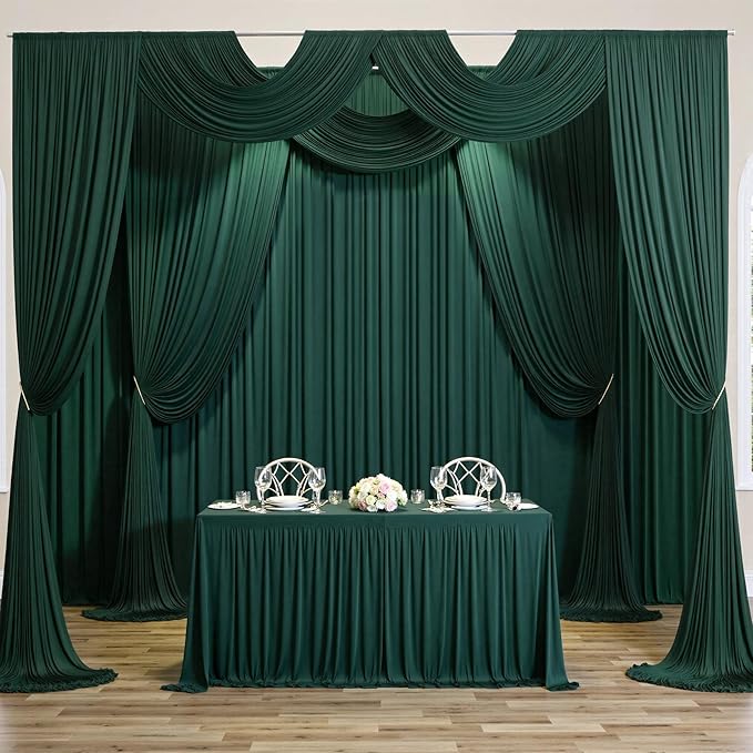 40 ft x 10 ft Wrinkle Free Hunter Green Backdrop Curtain - Image 7
