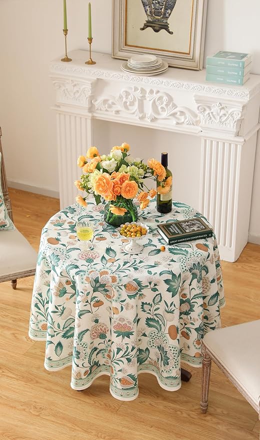 patdrea Designer Small Vintage Green Round Table Cloth, French Floral Country - Image 7
