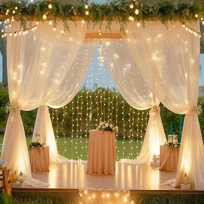 10ft x 10ft Champagne Chiffon Backdrop Curtain - Image 2