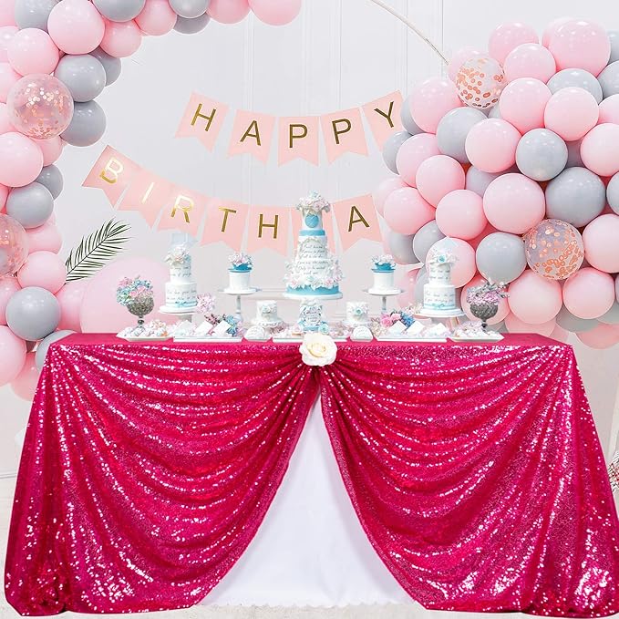 ShinyBeauty Sequin Tablecloth 72x72-Inch Hot Pink Square Sequin Table Cover - Image 6