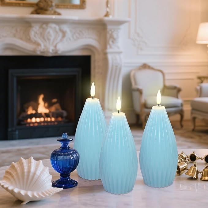 Silverstro Ocean Flameless Candles Remote Irregular Polygon Ribbed Design Real - Image 2