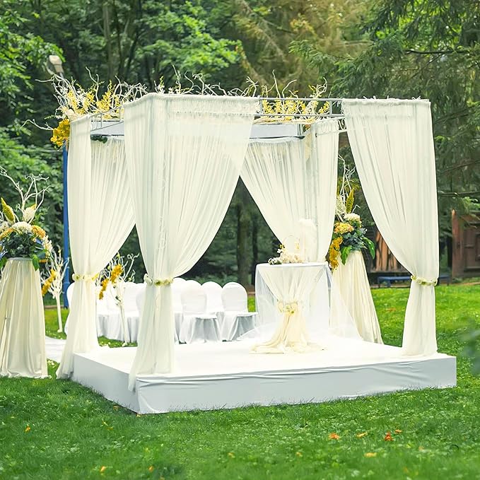 PARTISKY 10ftx7ft Ivory Chiffon Backdrop Curtains, Wrinkle-Free Sheer Fabric - Image 6